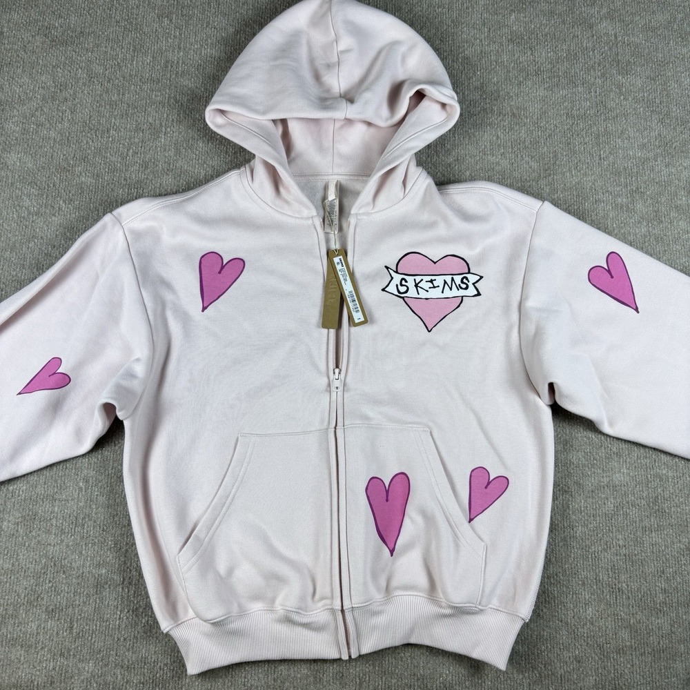 NWT SKIMS Cotton Fleece Barely Pink Angel Hoodie Pants Set Women's S Pink - Picture 10 of 16